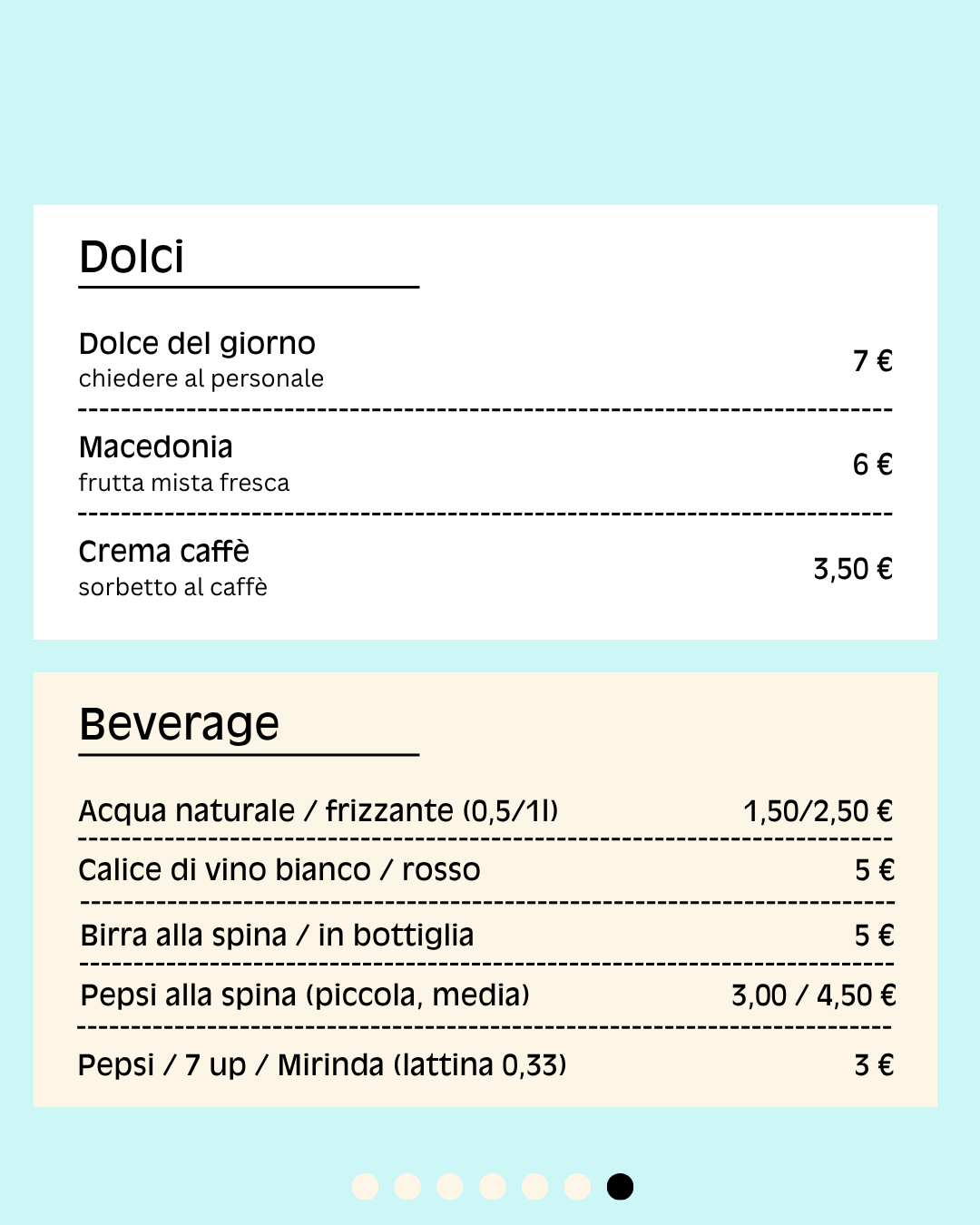 Menu 2026 sito Dolci & Beverage