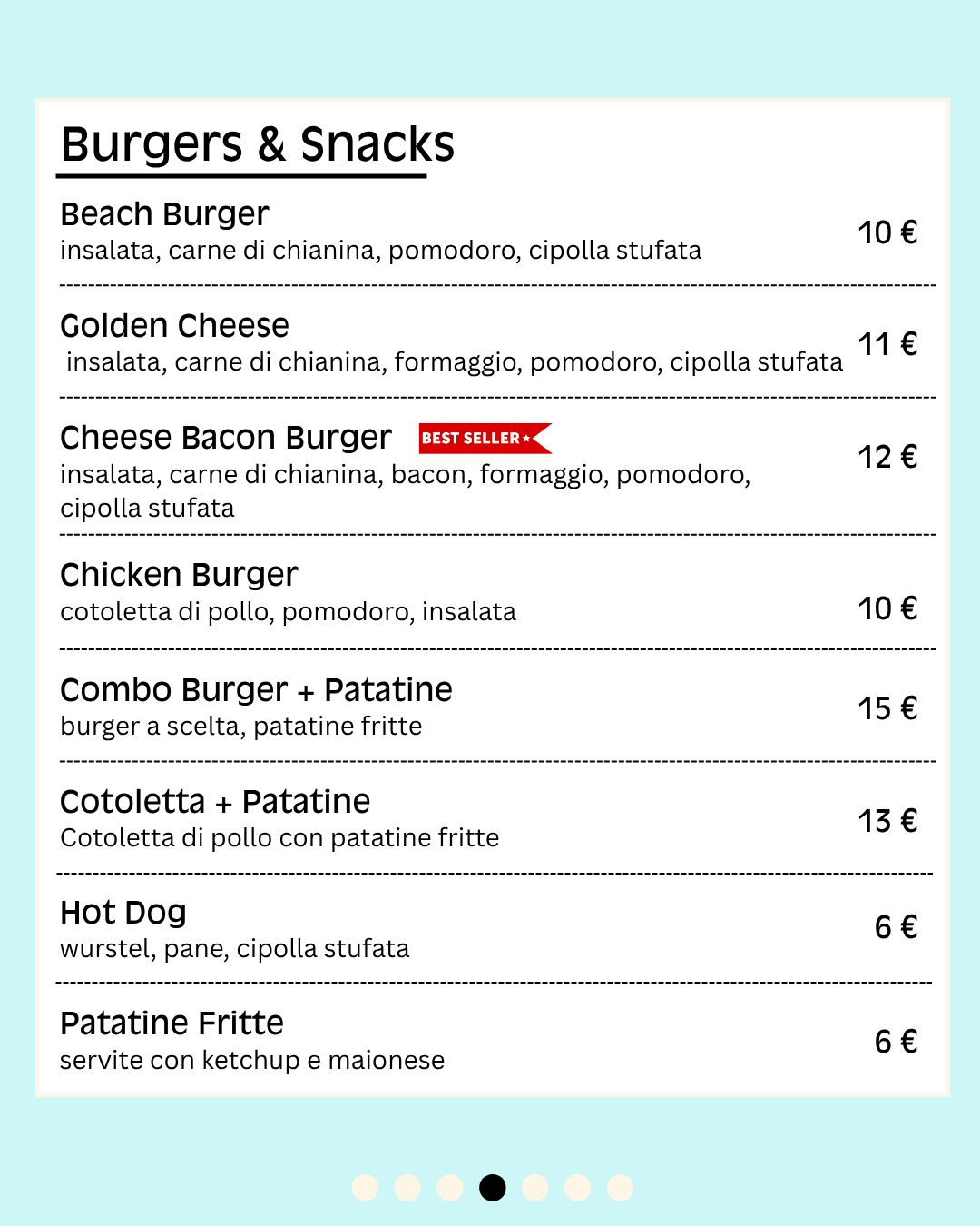 Menu 2026 sito Giugno Burgers & Snacks